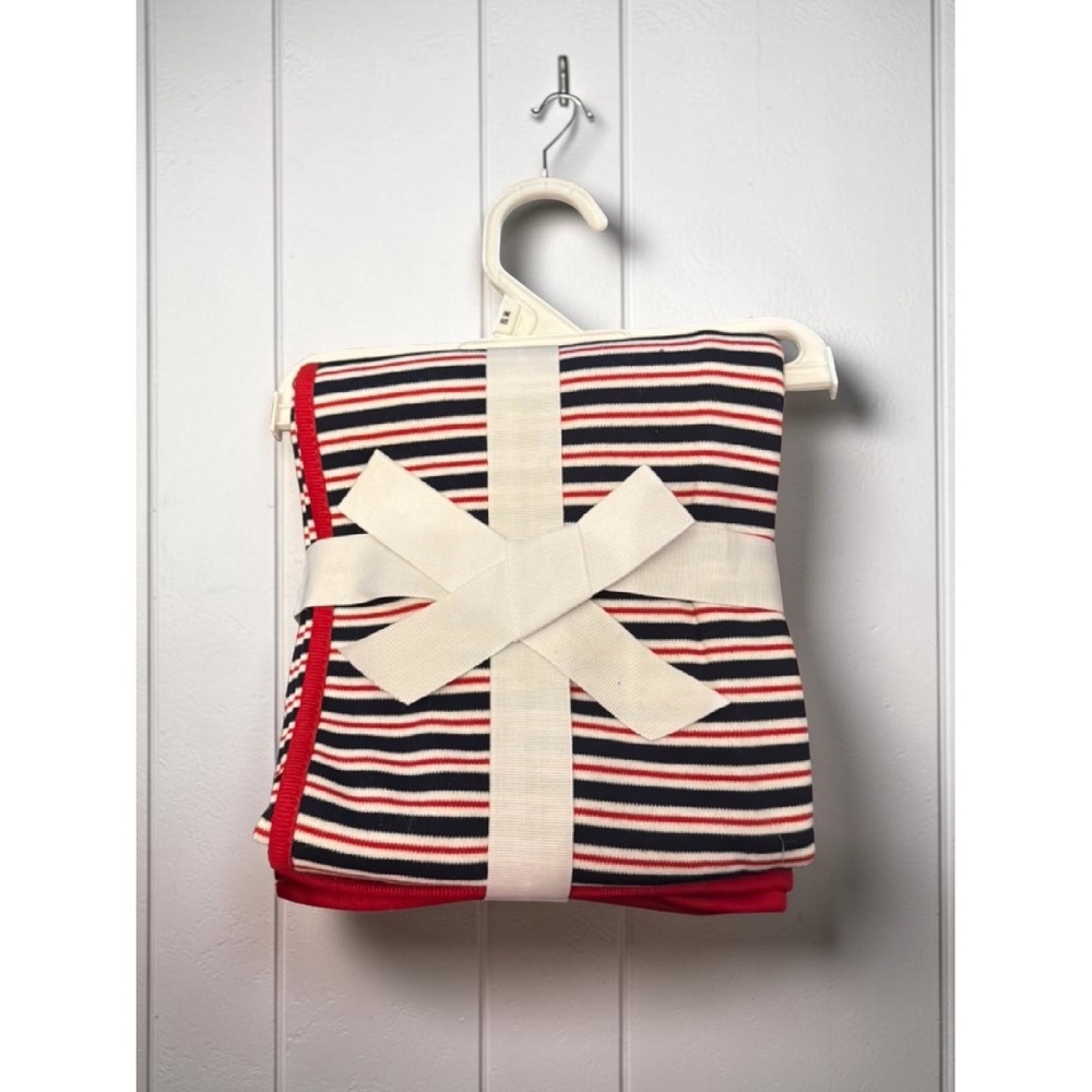 Ralph Lauren Baby Blanket Navy Red White Striped Cotton Knit  NWT